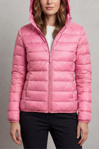 Women's Puffer Jacket with Hood and Full-Length Zip