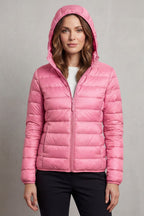 Women's Puffer Jacket with Hood and Full-Length Zip