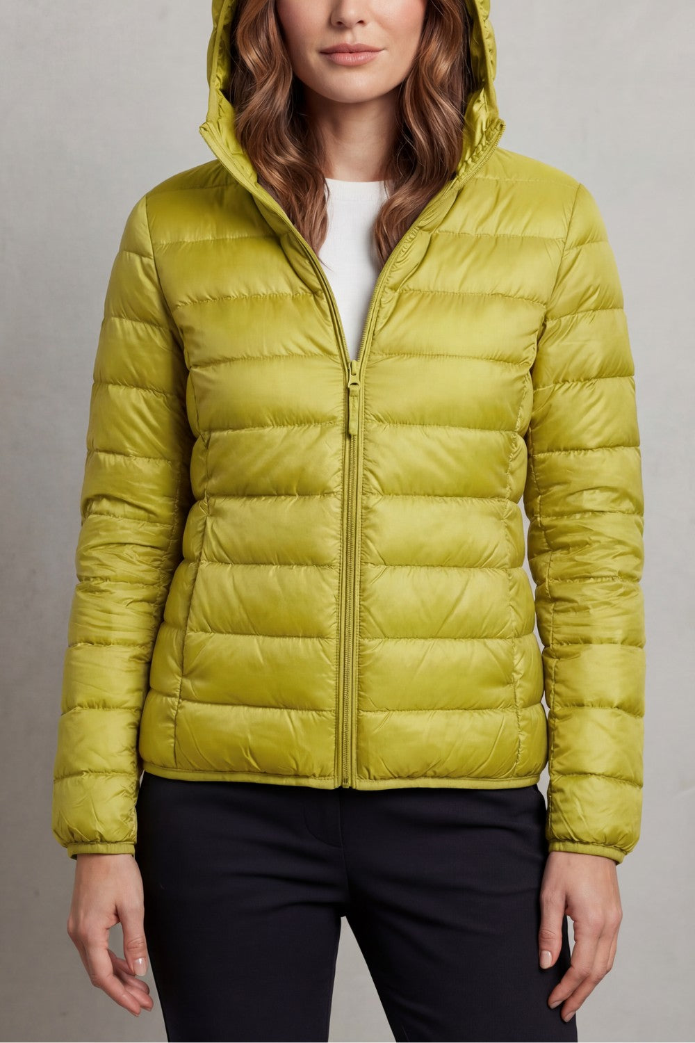 Women's Puffer Jacket with Hood and Full-Length Zip
