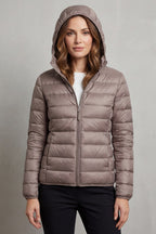 Women's Puffer Jacket with Hood and Full-Length Zip