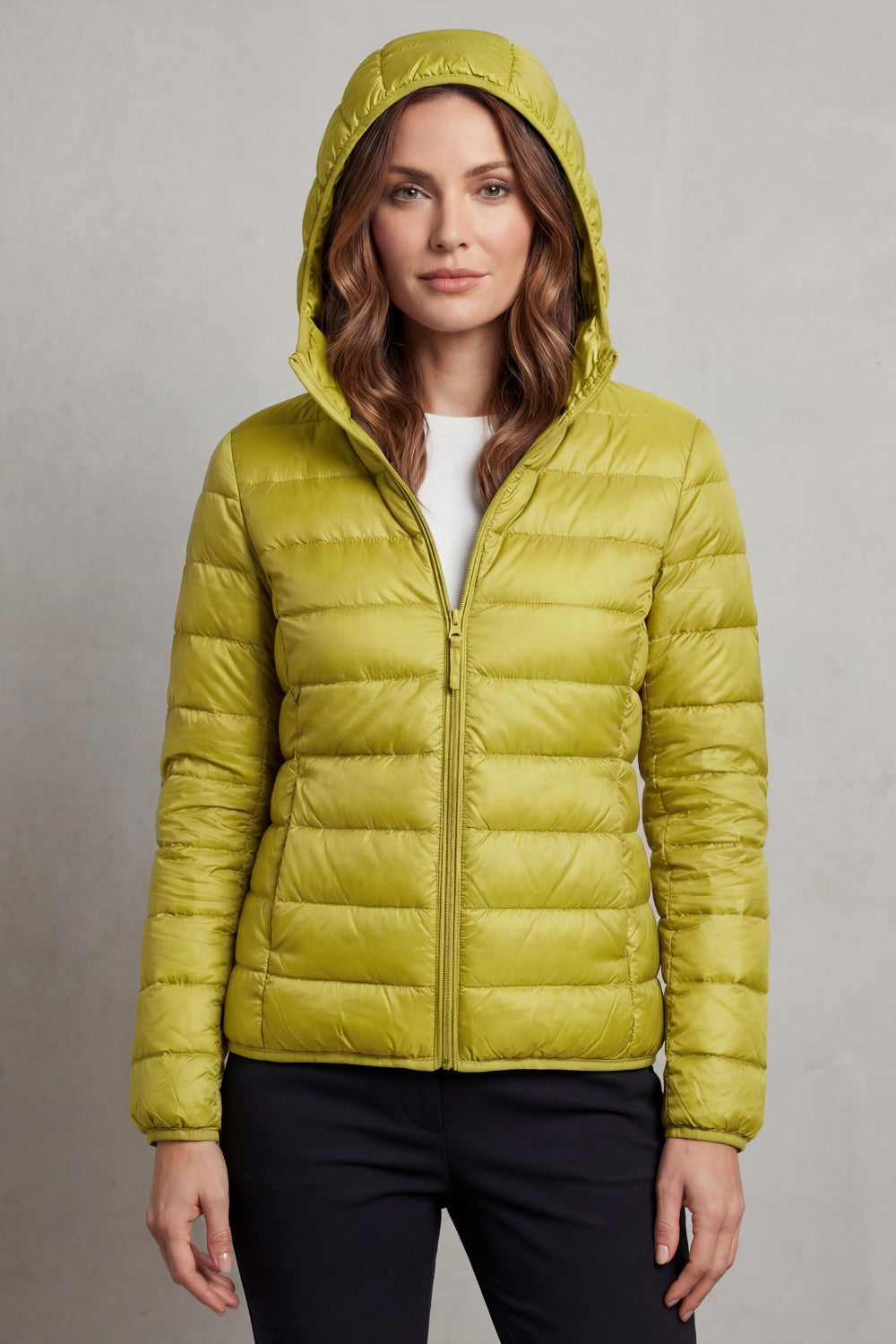 Women's Puffer Jacket with Hood and Full-Length Zip