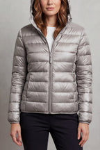 Women's Puffer Jacket with Hood and Full-Length Zip