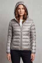 Women's Puffer Jacket with Hood and Full-Length Zip