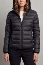 Women's Puffer Jacket with Hood and Full-Length Zip