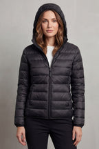Women's Puffer Jacket with Hood and Full-Length Zip