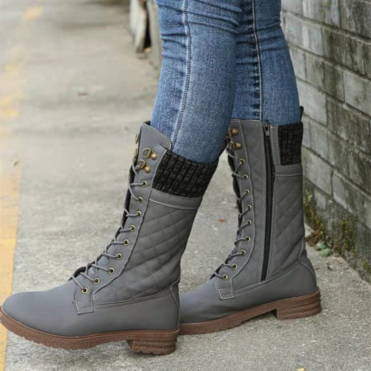 Women's Quilted Lace-Up Winter Boots with Knit Cuff