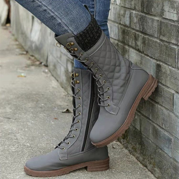 Women's Quilted Lace-Up Winter Boots with Knit Cuff