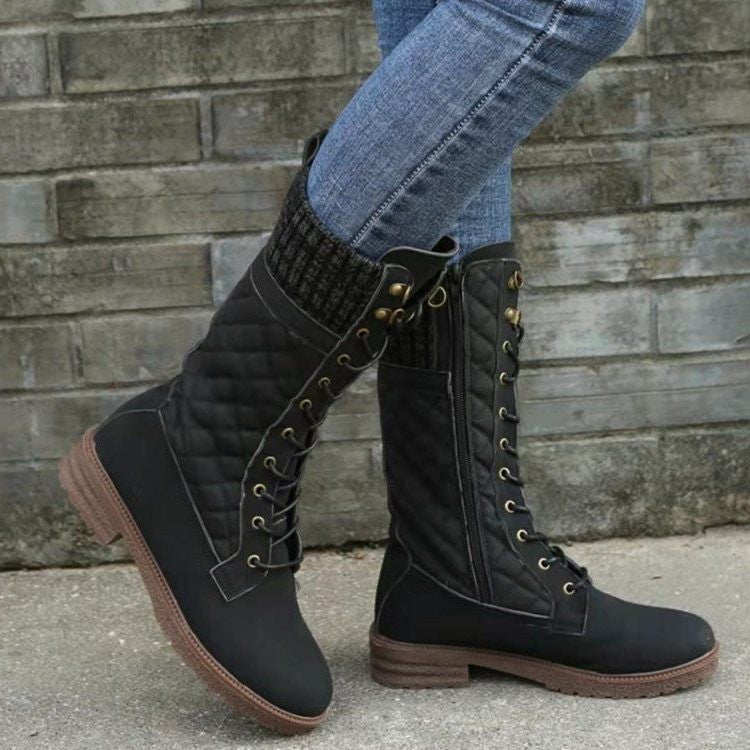 Women's Quilted Lace-Up Winter Boots with Knit Cuff