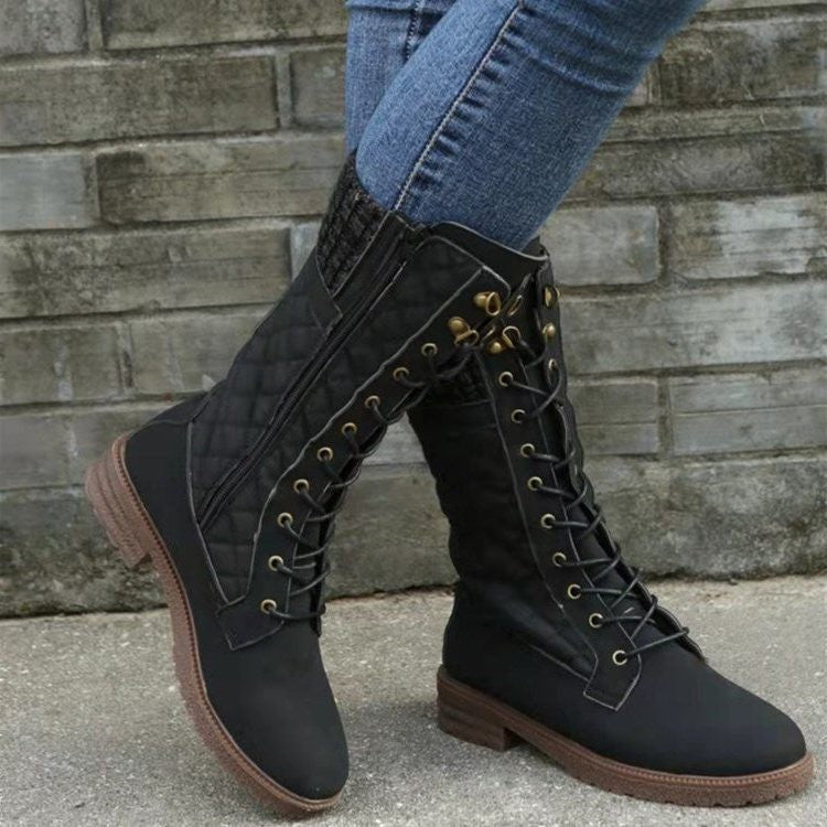Women's Quilted Lace-Up Winter Boots with Knit Cuff