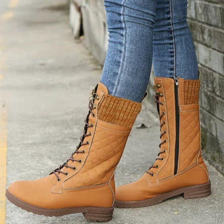 Women's Quilted Lace-Up Winter Boots with Knit Cuff