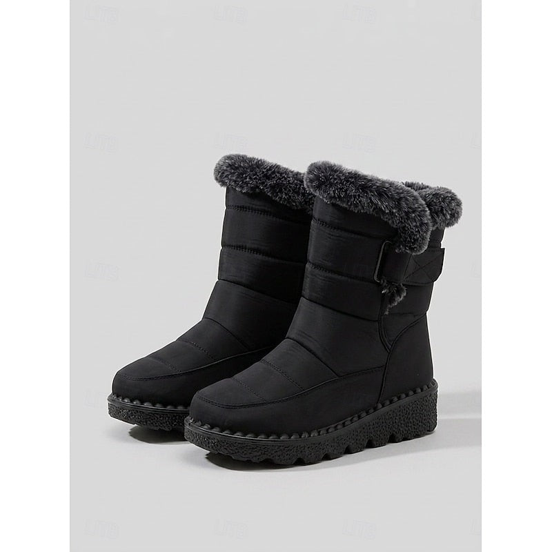Women's Quilted Snow Boots with Fur Trim