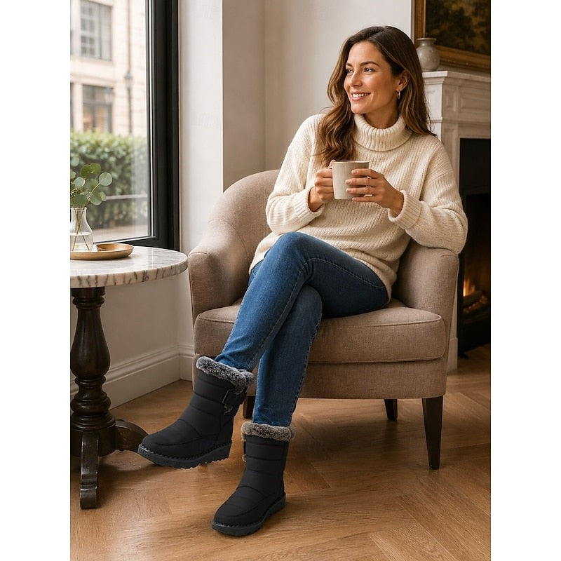 Women's Quilted Snow Boots with Fur Trim