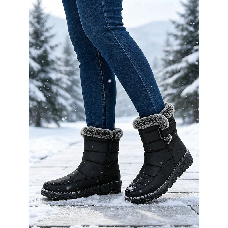 Women's Quilted Snow Boots with Fur Trim
