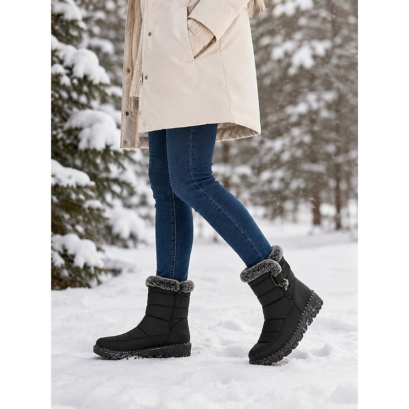 Women's Quilted Snow Boots with Fur Trim