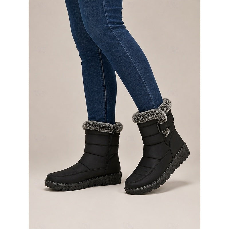 Women's Quilted Snow Boots with Fur Trim