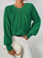 Women's Relaxed Cable Knit Jumper with Lantern Sleeves