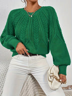 Women's Relaxed Cable Knit Jumper with Lantern Sleeves