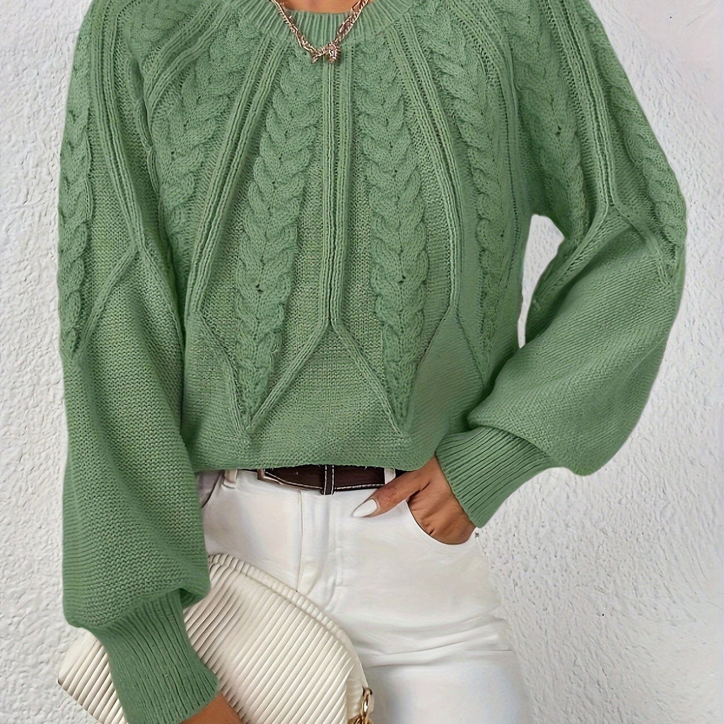 Women's Relaxed Cable Knit Jumper with Lantern Sleeves