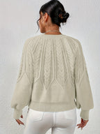 Women's Relaxed Cable Knit Jumper with Lantern Sleeves