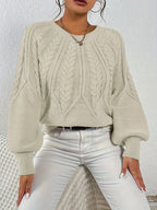 Women's Relaxed Cable Knit Jumper with Lantern Sleeves