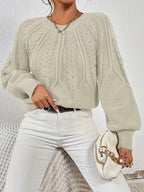 Women's Relaxed Cable Knit Jumper with Lantern Sleeves