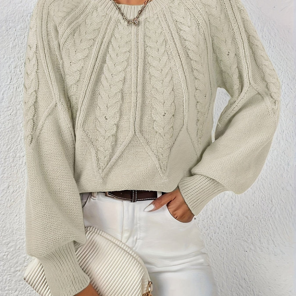 Women's Relaxed Cable Knit Jumper with Lantern Sleeves