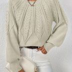Women's Relaxed Cable Knit Jumper with Lantern Sleeves