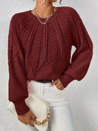 Women's Relaxed Cable Knit Jumper with Lantern Sleeves