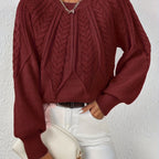 Women's Relaxed Cable Knit Jumper with Lantern Sleeves