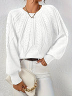 Women's Relaxed Cable Knit Jumper with Lantern Sleeves