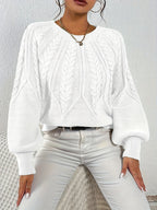 Women's Relaxed Cable Knit Jumper with Lantern Sleeves