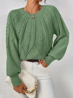 Women's Relaxed Cable Knit Jumper with Lantern Sleeves