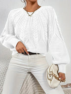 Women's Relaxed Cable Knit Jumper with Lantern Sleeves