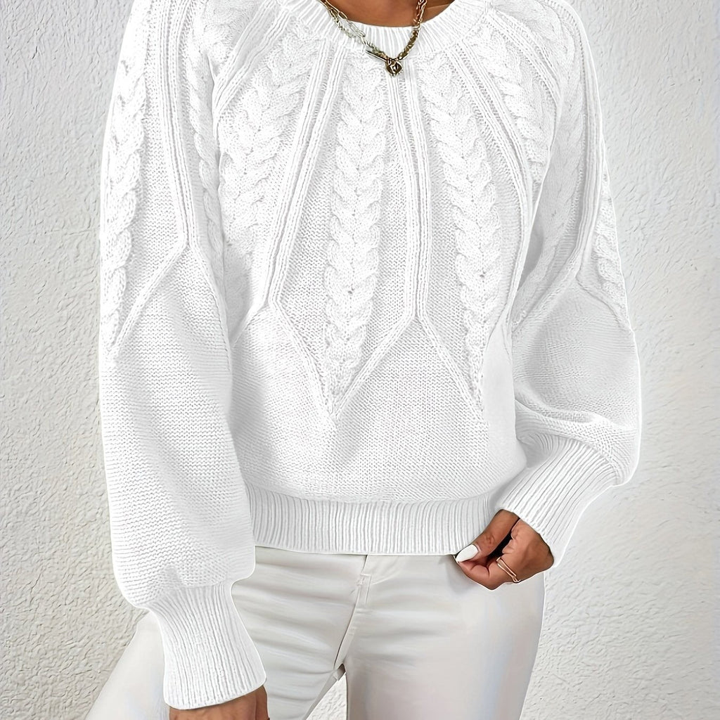 Women's Relaxed Cable Knit Jumper with Lantern Sleeves