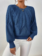 Women's Relaxed Cable Knit Jumper with Lantern Sleeves