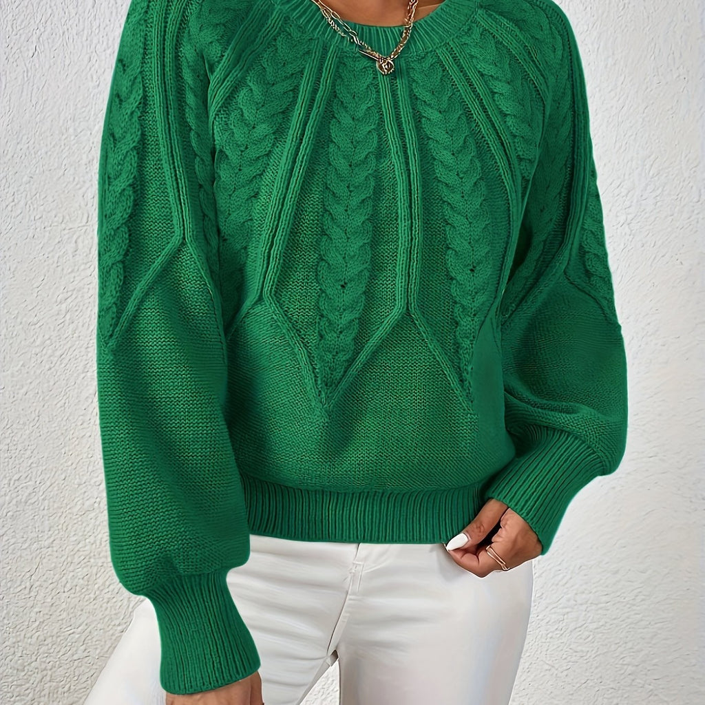 Women's Relaxed Cable Knit Jumper with Lantern Sleeves