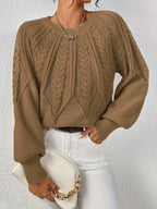 Women's Relaxed Cable Knit Jumper with Lantern Sleeves