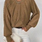 Women's Relaxed Cable Knit Jumper with Lantern Sleeves
