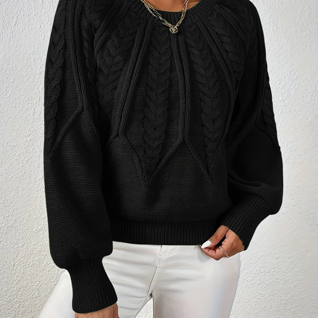 Women's Relaxed Cable Knit Jumper with Lantern Sleeves