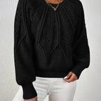 Women's Relaxed Cable Knit Jumper with Lantern Sleeves