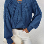 Women's Relaxed Cable Knit Jumper with Lantern Sleeves