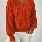 Women's Relaxed Cable Knit Jumper with Lantern Sleeves