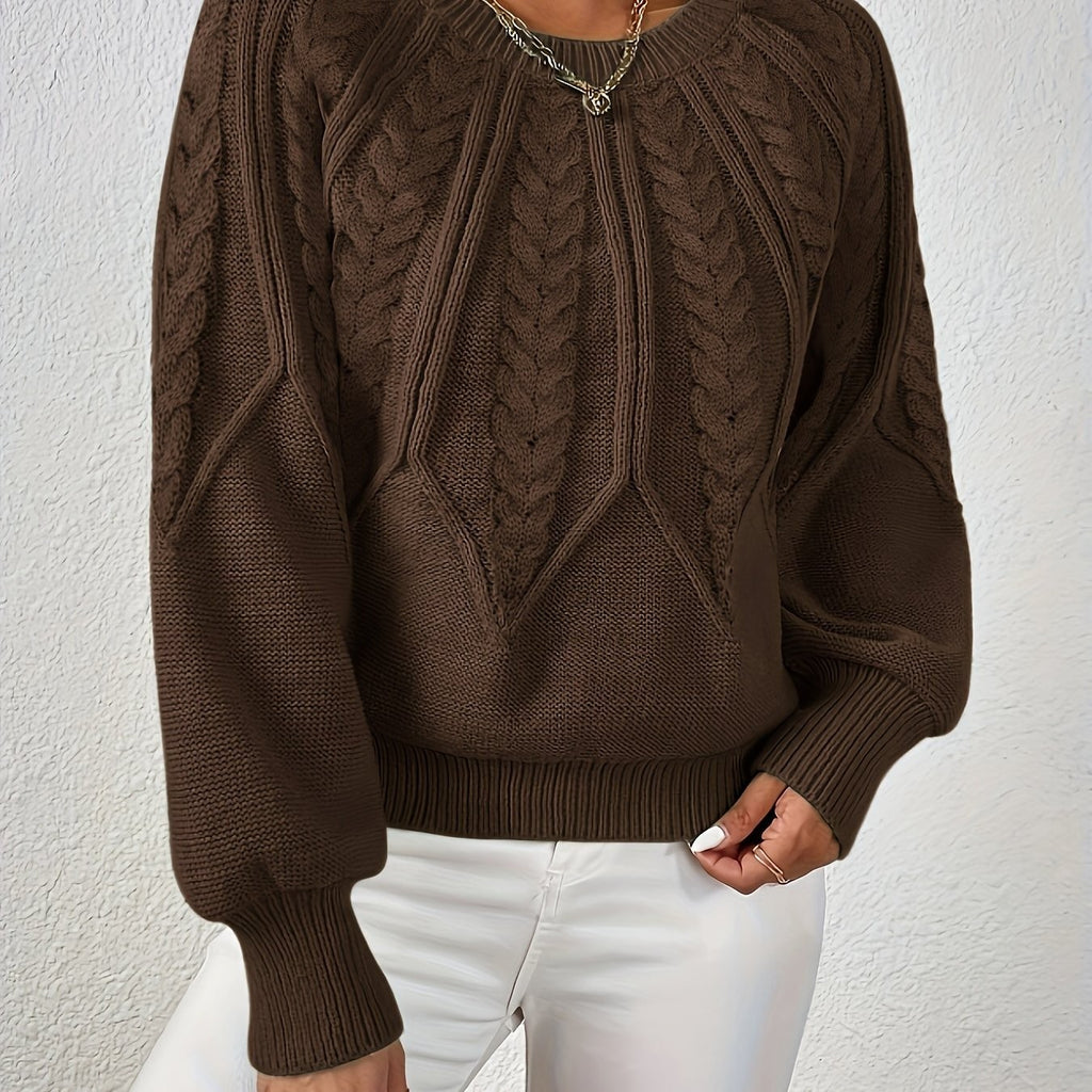 Women's Relaxed Cable Knit Jumper with Lantern Sleeves