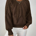 Women's Relaxed Cable Knit Jumper with Lantern Sleeves