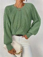 Women's Relaxed Cable Knit Jumper with Lantern Sleeves