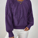 Women's Relaxed Cable Knit Jumper with Lantern Sleeves