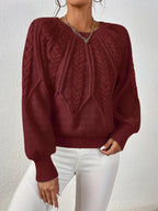 Women's Relaxed Cable Knit Jumper with Lantern Sleeves