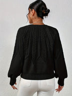Women's Relaxed Cable Knit Jumper with Lantern Sleeves