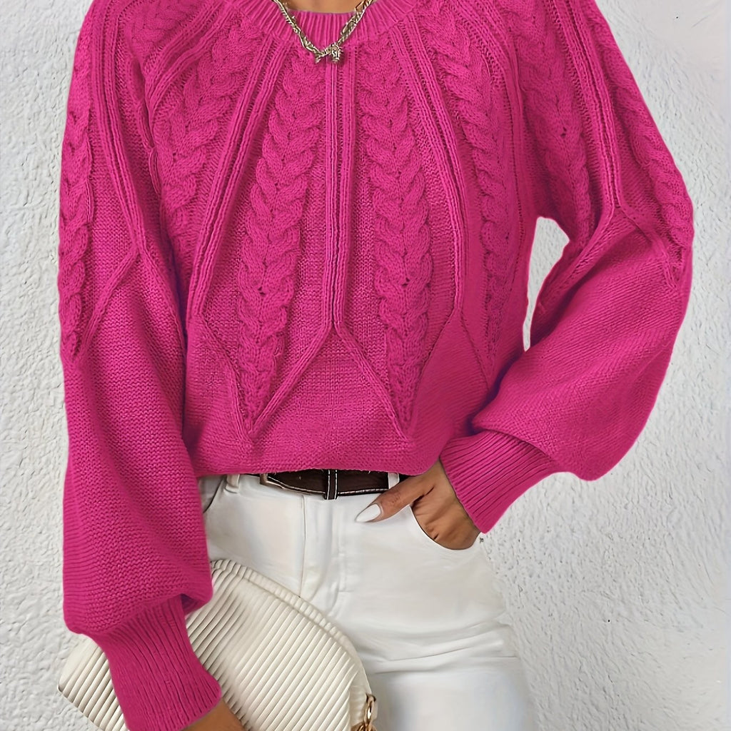 Women's Relaxed Cable Knit Jumper with Lantern Sleeves