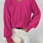 Women's Relaxed Cable Knit Jumper with Lantern Sleeves